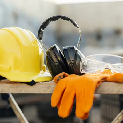 Équipements de protection individuelle : casque de chantier, lunettes, gants et casque antibruit - ALBASTONE Mayotte